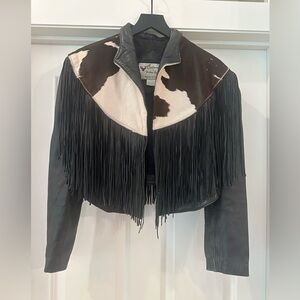 Vintage Continental Leather Fashions Cowhide fringe cropped  jacket S